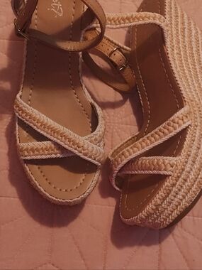 Wedge Espadrille Sandals in Light Tan